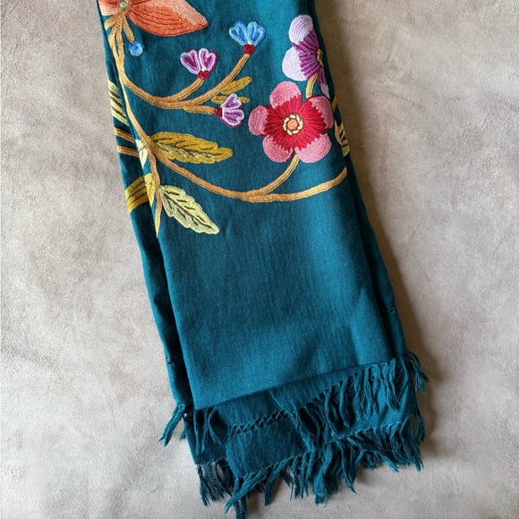 Embroidered Teal Scarf - Picture 4 of 5